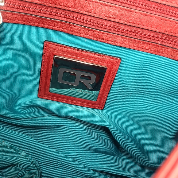 Oryany Red Pebbled Leather Shoulder Bag Satchel Purse Handbag Stud Accent - Picture 15 of 16